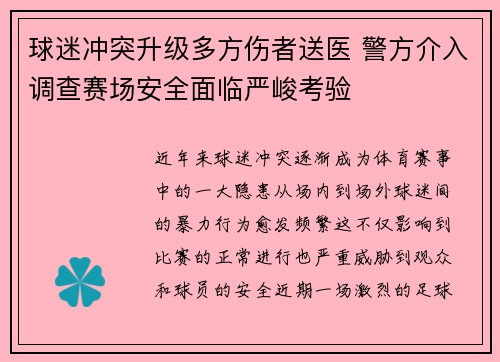 球迷冲突升级多方伤者送医 警方介入调查赛场安全面临严峻考验